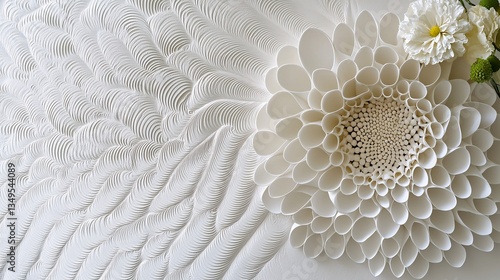 Intricate White Paper Flower Design with Texture Background and Floral Accents for Art and Decor