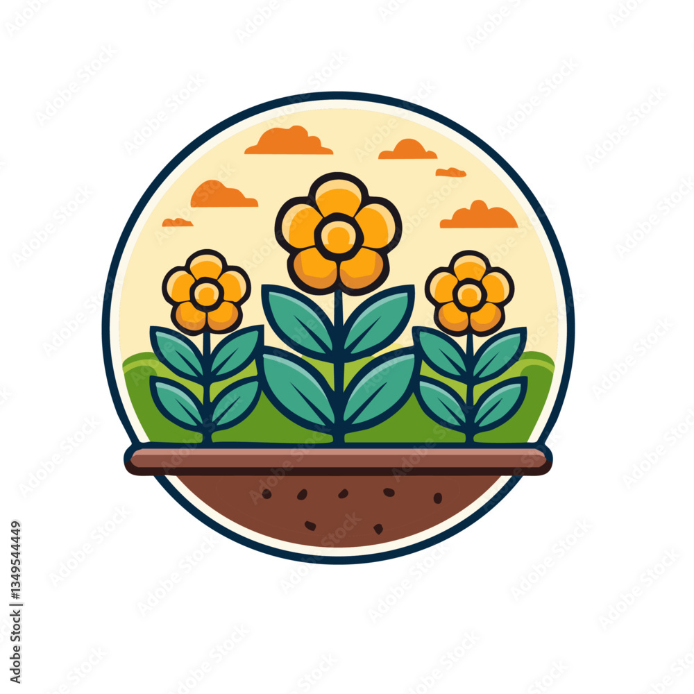 colorful flowers in a bed in the spring vector icon design