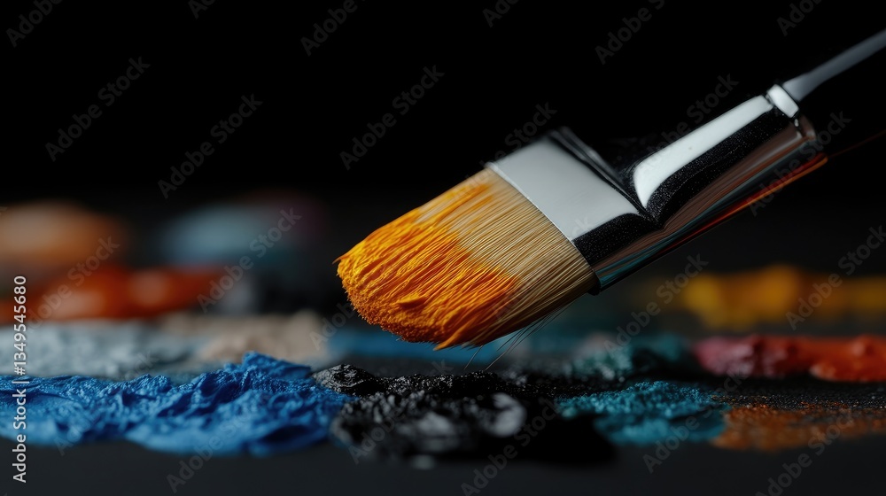 Fototapeta premium Paintbrush poised over vibrant pigments