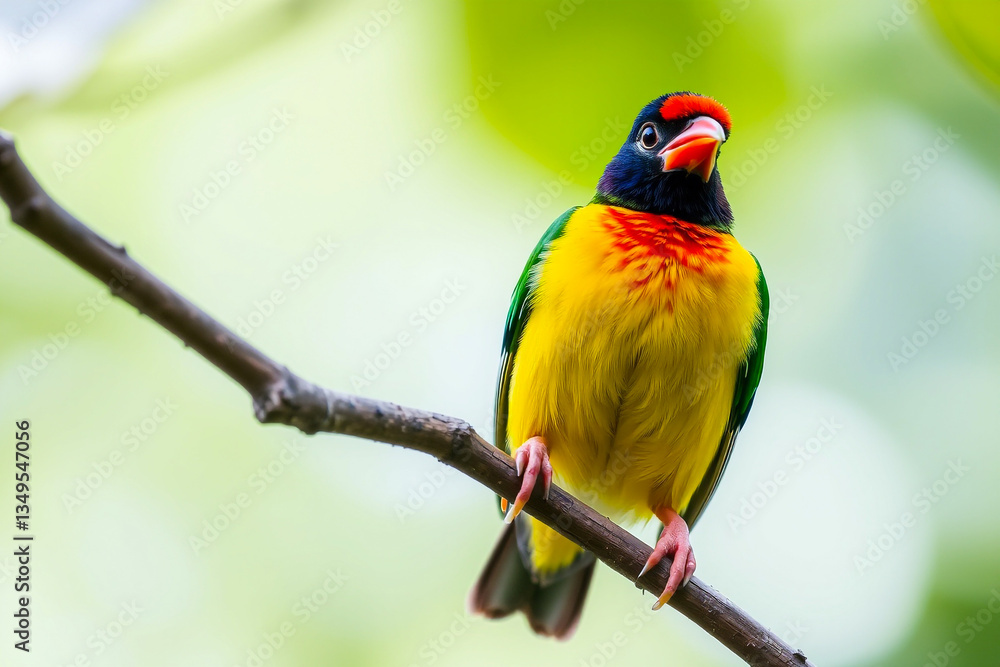 Vibrant Gouldian Finch Perched on a Tree Branch, Showcasing Its Brilliant Colors and Delicate Plumage in a Serene Natural Setting Vibrant Gouldian Finch Perched on a Tree Branch, Showcasing Its Brilliant Colors and Delicate Plumage in a Serene Natural Setting