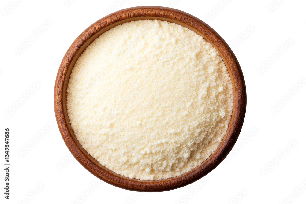 Bowl of semolina grain, top view, raw flour ingredient, cut out transparent Bowl of semolina grain, top view, raw flour ingredient, cut out transparent