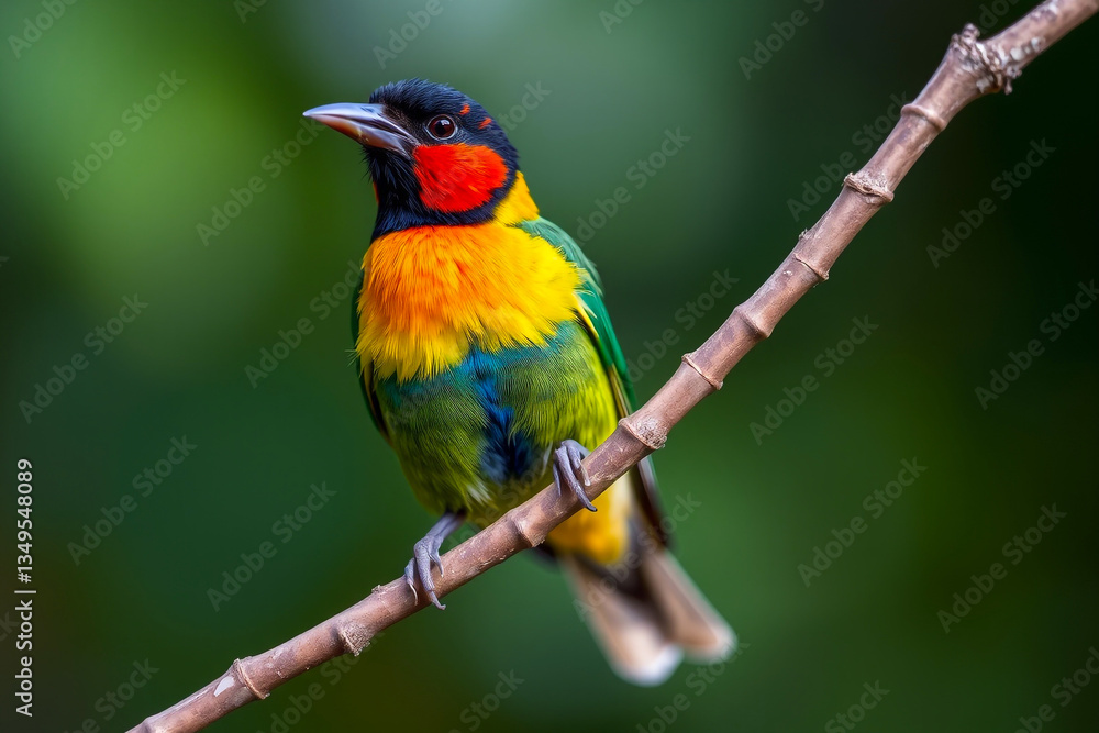 Vibrant Gouldian Finch Perched on a Tree Branch, Showcasing Its Brilliant Colors and Delicate Plumage in a Serene Natural Setting Vibrant Gouldian Finch Perched on a Tree Branch, Showcasing Its Brilliant Colors and Delicate Plumage in a Serene Natural Setting