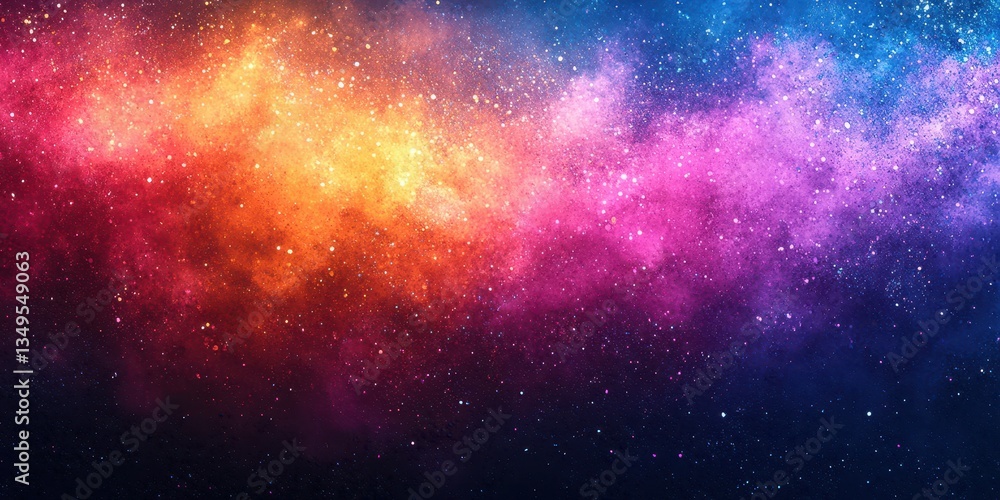 Naklejka premium Vibrant cosmic cloud with bright colors and sparkling stars in a deep space setting during nighttime