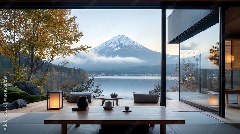 Fototapeta premium Panoramic Lake View Japanese Room