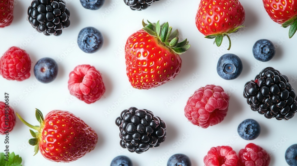 Berry Mix in Motion – Strawberries, Blueberries, Raspberries and Blackberries on Light Background, Healthy Food Concept Berry Mix in Motion – Strawberries, Blueberries, Raspberries and Blackberries on Light Background, Healthy Food Concept