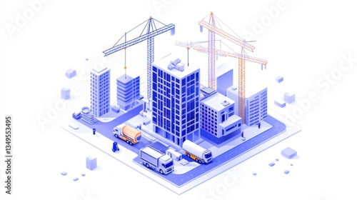 Isometric city construction site