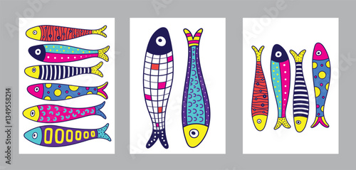 Interior poster with fish. Cute set. Vector illustration