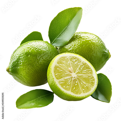 Fototapeta Naklejka Na Ścianę i Meble -  Green lime lemons fresh citrus fruits isolated on transparent background 