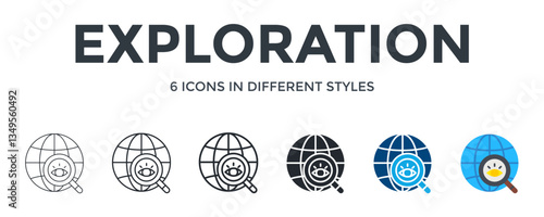 Exploration Icon In Different Style Vector Illustration. Designed In Thin Line, Regular Line, Bold Line, Glyph, Color Fill, And Flat Style Can Be Used For Web