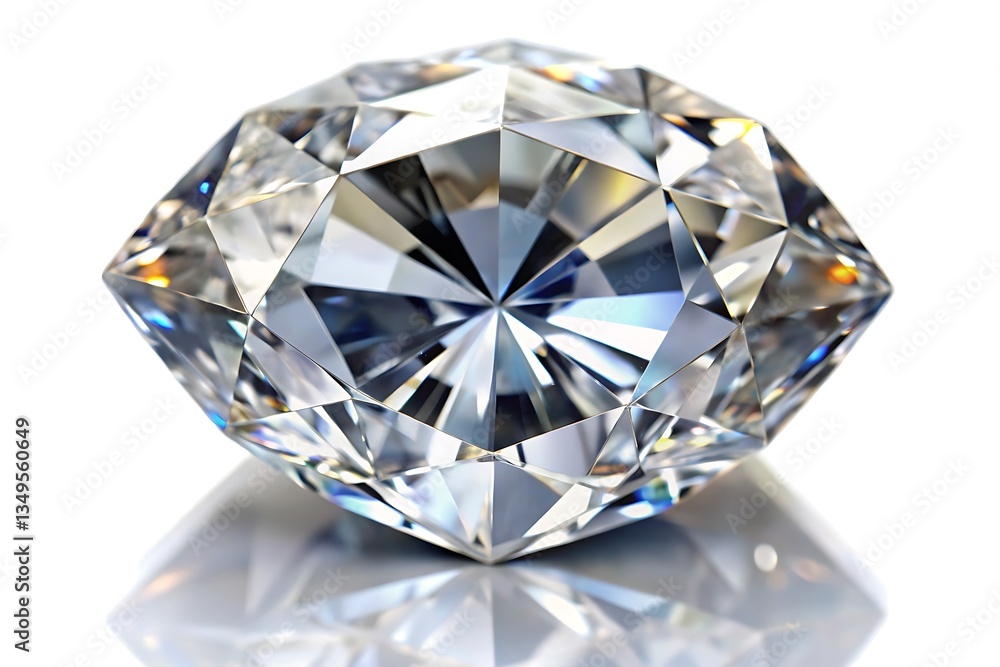 Fototapeta premium Three diamonds of different shapes and sizes are arranged on a white background, showcasing their brilliance and intricate facets.