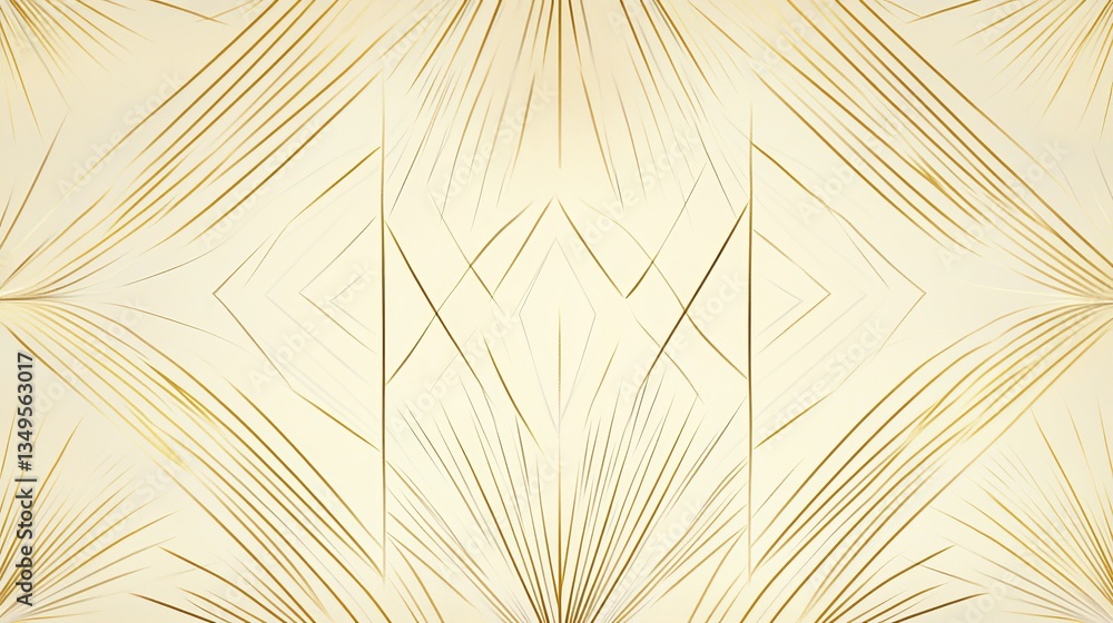 Obraz premium Vector abstract geometric golden background. Art deco wedding, party pattern, geometric ornament, linear style with leaves. Horizontal orientation luxury decoration element
