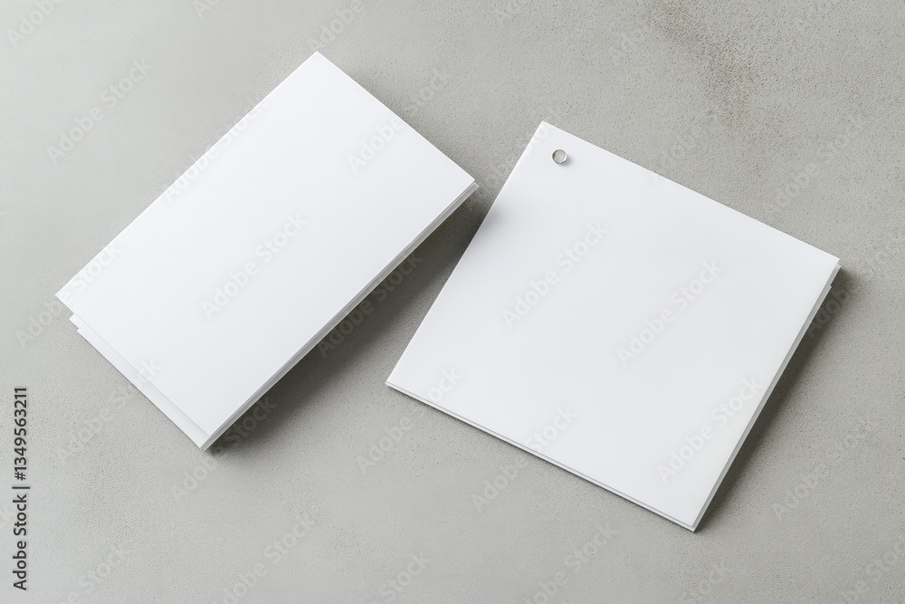 Two blank white rectangular cards on a gray surface Two blank white rectangular cards on a gray surface
