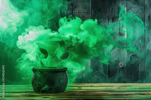 Mystical Green Smoke In A Black Cauldron