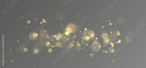 Christmas Bokeh Lights.bokeh is the soft, pleasing out of focus effect from a lens.Defocused gold particles glitter on a transparent background.	