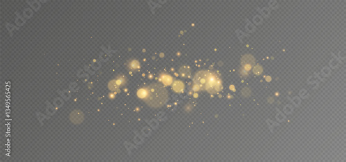 Christmas Bokeh Lights.bokeh is the soft, pleasing out of focus effect from a lens.Defocused gold particles glitter on a transparent background.	