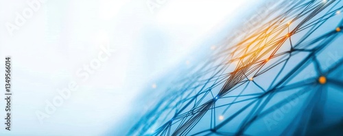 A modern, abstract design featuring a web-like structure with blue tones and glowing highlights, evoking a sense of technology and innovation.