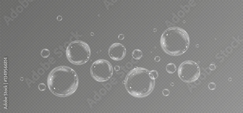 Realistic soap bubbles.Flying bubbles on a transparent background.	
