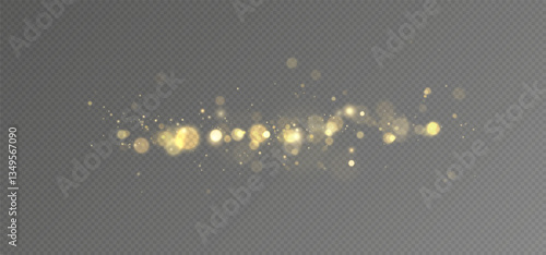 Christmas Bokeh Lights.bokeh is the soft, pleasing out of focus effect from a lens.Defocused gold particles glitter on a transparent background.	
