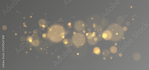 Christmas Bokeh Lights.bokeh is the soft, pleasing out of focus effect from a lens.Defocused gold particles glitter on a transparent background.	