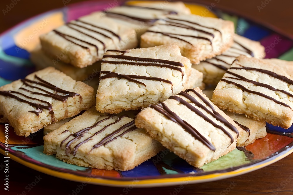 Delicious Chocolate Drizzled Shortbread Cookies on Plate Delicious Chocolate Drizzled Shortbread Cookies on Plate