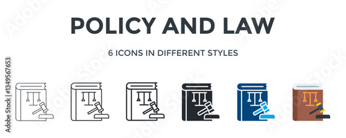 Policy And Law Icon In Different Style Vector Illustration. Designed In Thin Line, Regular Line, Bold Line, Glyph, Color Fill, And Flat Style Can Be Used For Web