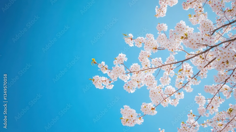Cherry blossoms bloom against a vibrant blue sky. Springtime nature scene, ideal for calendar, greeting card Cherry blossoms bloom against a vibrant blue sky. Springtime nature scene, ideal for calendar, greeting card