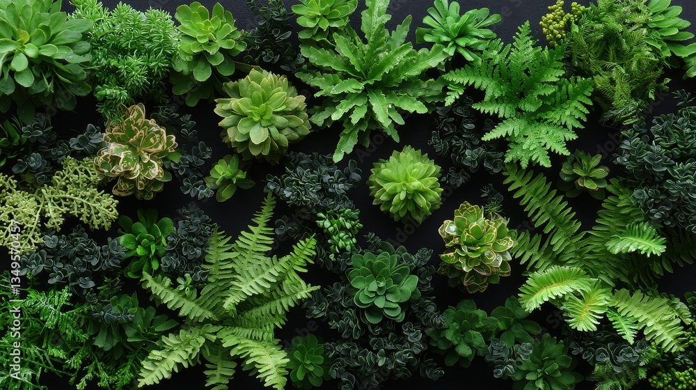 Lush greenery diverse plant life creating vibrant botanical composition Lush greenery diverse plant life creating vibrant botanical composition