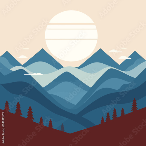 Illustration d'un paysage de crête montagneuse dans un style vectoriel plat coloré sur fond blanc et transparent isolé en format graphique vectoriel clipart.