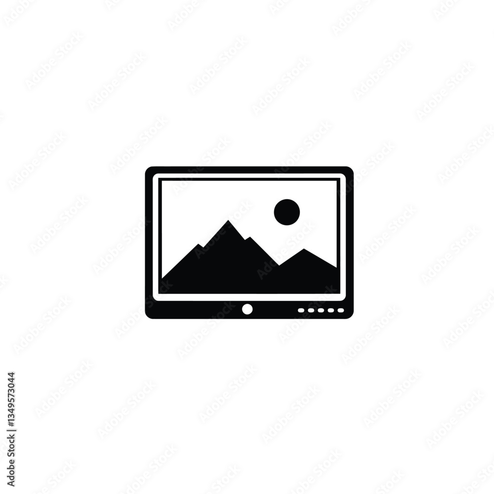 computer screen with a picture of mountains and a logo that says mountain computer screen with a picture of mountains and a logo that says mountain