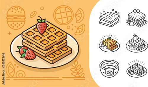 Set of Waffle Illustration vector design, Waffle Logo and icon design, Waffle vector design