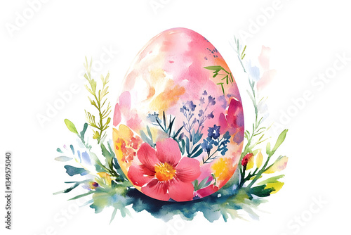 Festive Easter egg with vibrant floral watercolor pattern