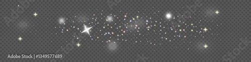 Vector space stars Glowing stars on transparent background. Space star background.Fine, shiny dust particles fall off slightly. Fantastic shimmer effect.