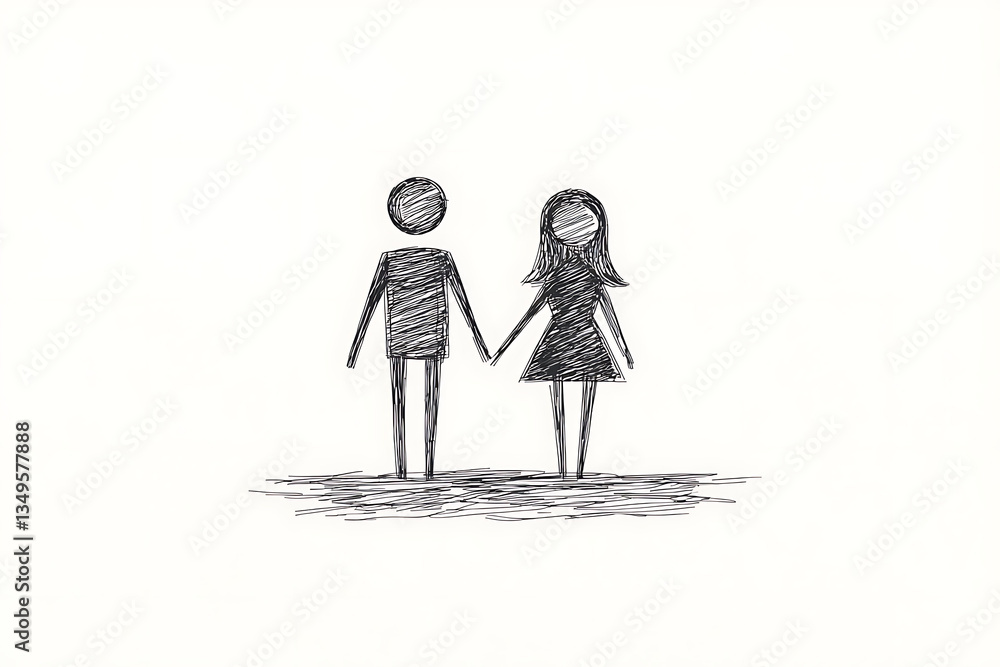 Couple Holding Hands with Pencil Sketch. Couple Holding Hands with Pencil Sketch.