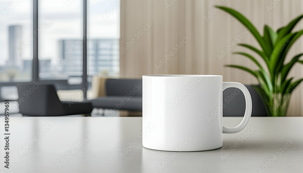 Obraz premium Blank white mug on modern office desk
