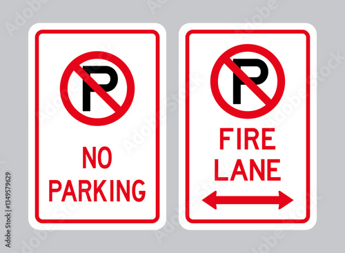 No Parking & Fire Lane Signs Vector Set, No Parking Prohibition Signs