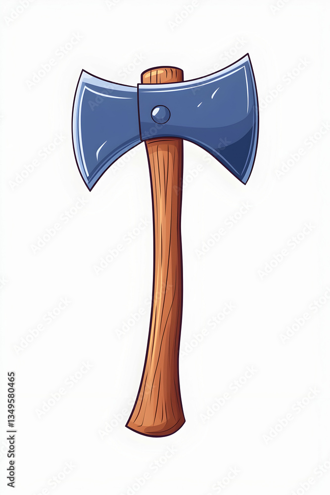 Cartoon double-bit axe with wooden handle, isolated on white Cartoon double-bit axe with wooden handle, isolated on white