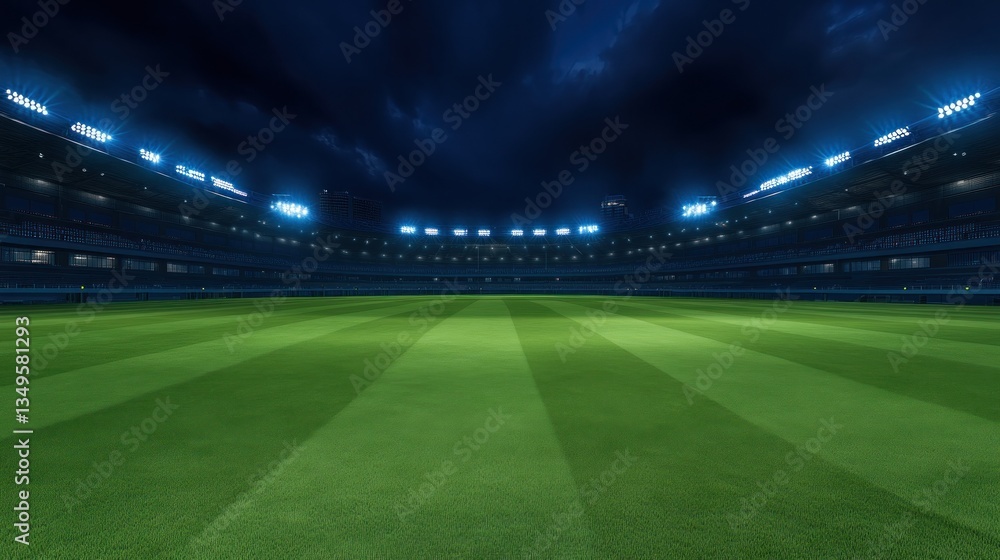 Fototapeta premium Night Stadium: Illuminated Green Field Under Dark Sky