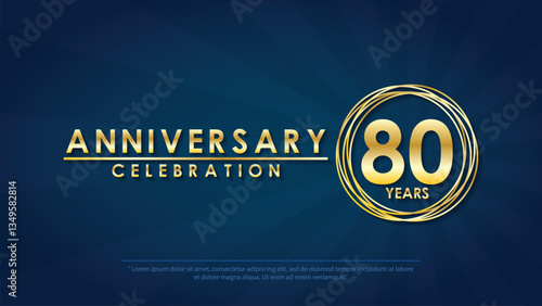 80th years anniversary celebration emblem. elegant golden anniversary logo isolated with ring on dark blue background. vector illustration template design	