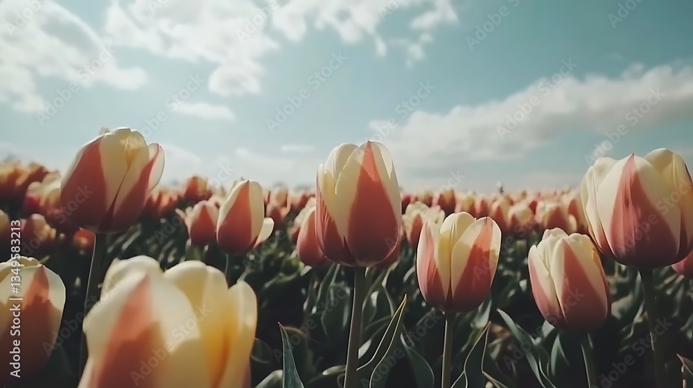 Obraz premium Colorful tulip field under a clear sky