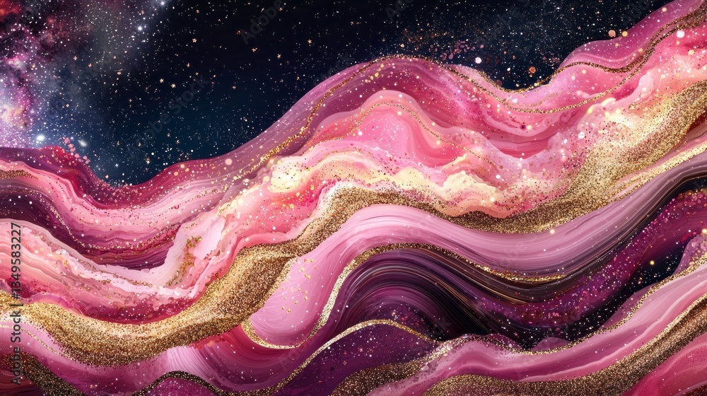 Obraz premium A pink and gold swirl with stars and glitter