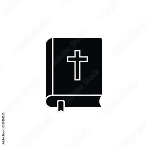 Bible holy book with cross and ribbon flat vector icon
