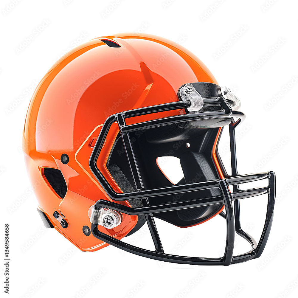 Naklejka premium Vibrant Orange and Black Football Helmet with Facemask Detailed View