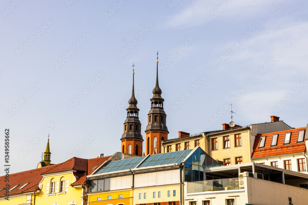 Cathedral by Townhouses in Opole Venice, Opole, Poland