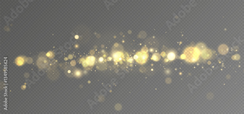 Christmas Bokeh Lights.bokeh is the soft, pleasing out of focus effect from a lens.Defocused gold particles glitter on a transparent background.	