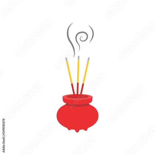 Three incense sticks placed in a red pot