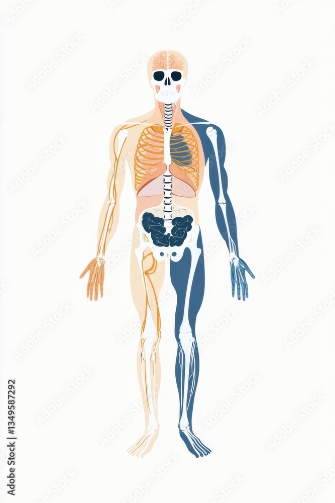 Minimalist illustration of human body systems for clinical anatomy education Minimalist illustration of human body systems for clinical anatomy education