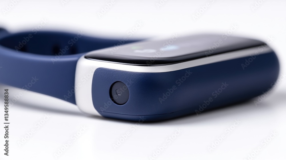 Close-up of a child's smart watch, showing the side with a camera and display Close-up of a child's smart watch, showing the side with a camera and display