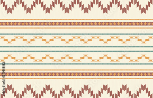 Geometric ethnic Native American tribal patterns, featuring Aztec and Navajo motifs, create a seamless decorative texture. Design for background ,curtain, carpet, clothing, wrapping, Batik.