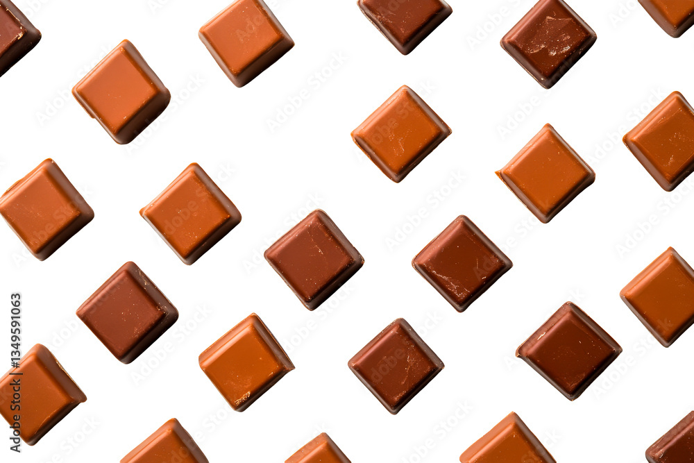 Fototapeta premium Chocolate candies background, square shape design, cut out transparent