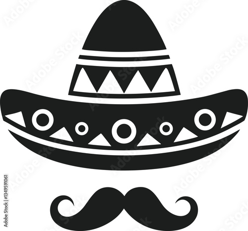 Mexican Sombrero and Mustache Vector - Festive Cultural Icon in Black